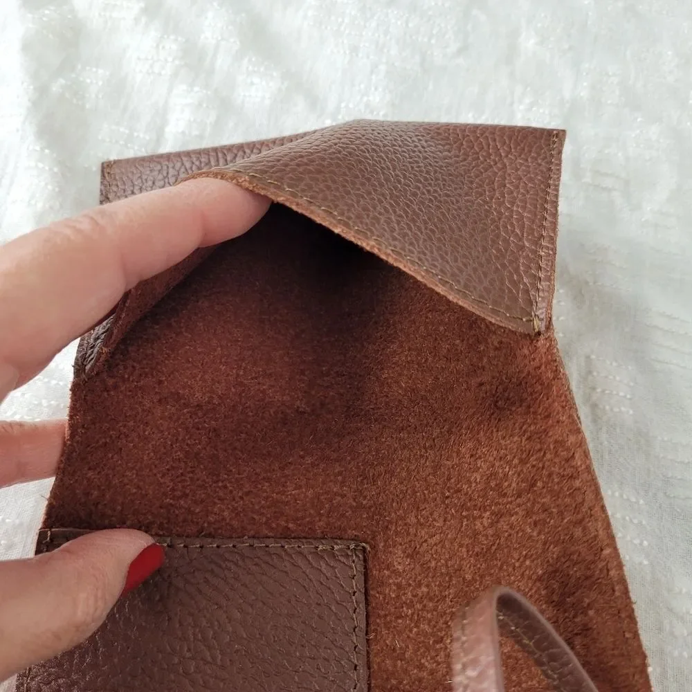 Mark & Graham brown pebbled leather charger rollup pockets tie closure minimal
